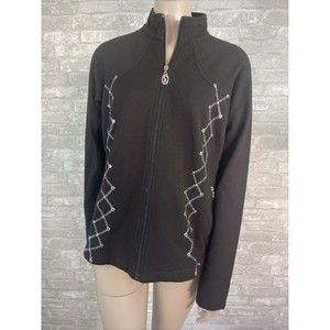 Christine Alexander Small Black Long Sleeve Zipper Hoodie Jacket Rhinestones